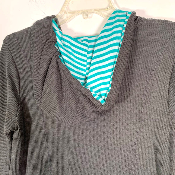 Anthropologie Saturday Sunday Gray Waffle Knit Full Zip Hoodie Medium Striped - Picture 8 of 8